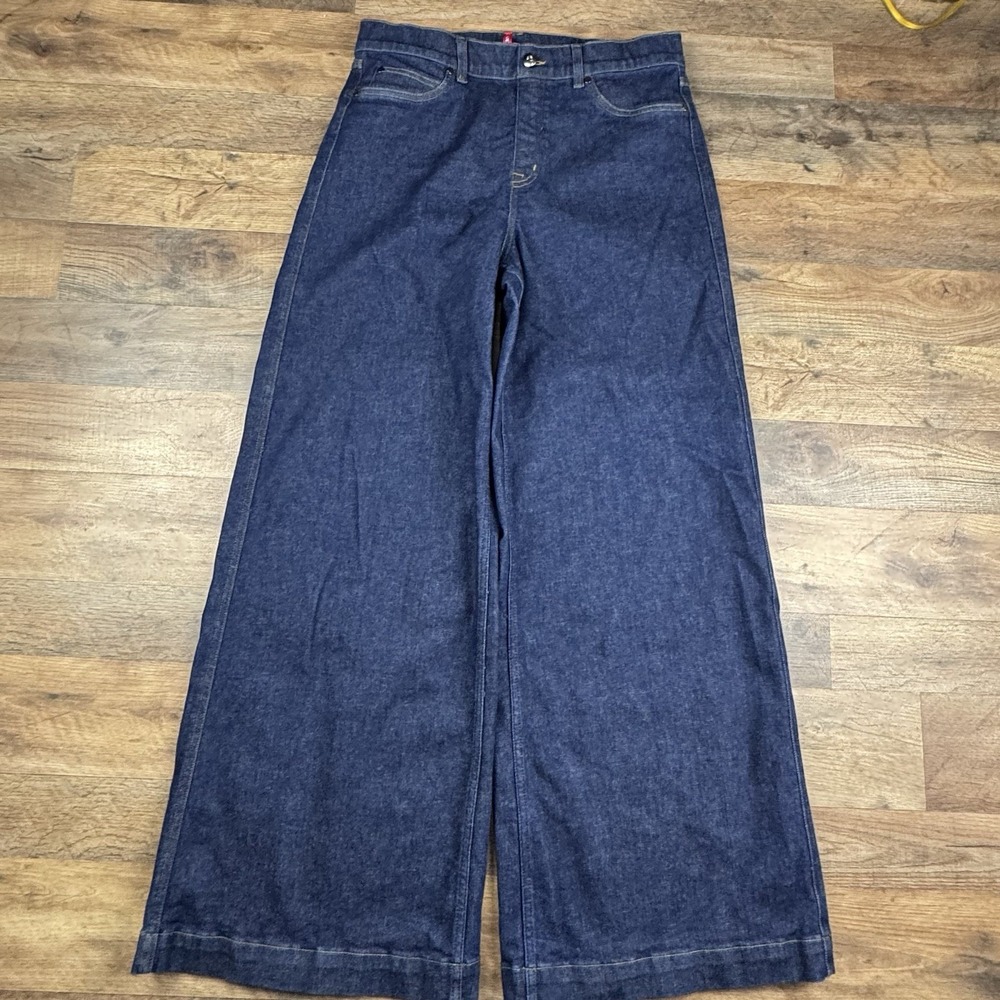 Spanx Wide Leg Jeans Women's XL Raw Indigo Dark Wash Stretch High Rise 20547R